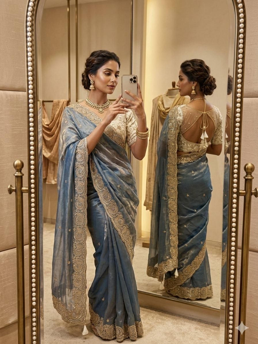 Party Wear Soft space silk  Satin Saree with heavy embroidery sequence Work Sare