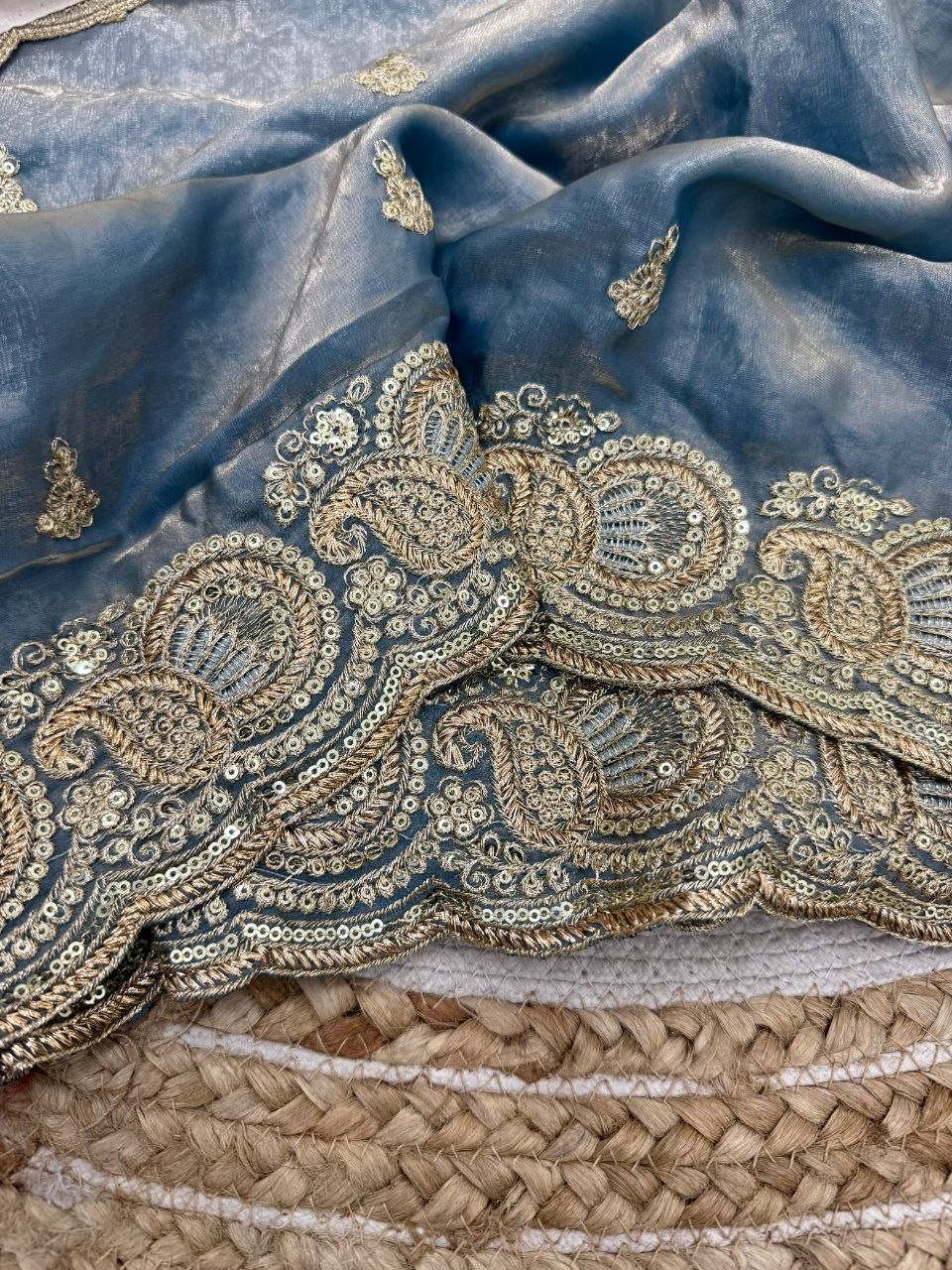 Party Wear Soft space silk  Satin Saree with heavy embroidery sequence Work Sare