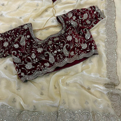 Party Wear Soft space silk  Satin Saree with heavy embroidery sequence Work Sare