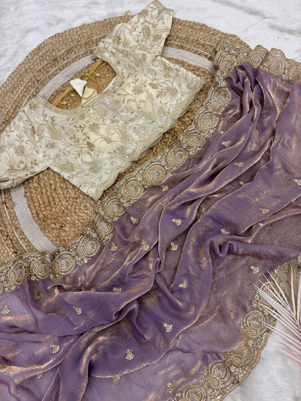 Party Wear Soft space silk  Satin Saree with heavy embroidery sequence Work Sare