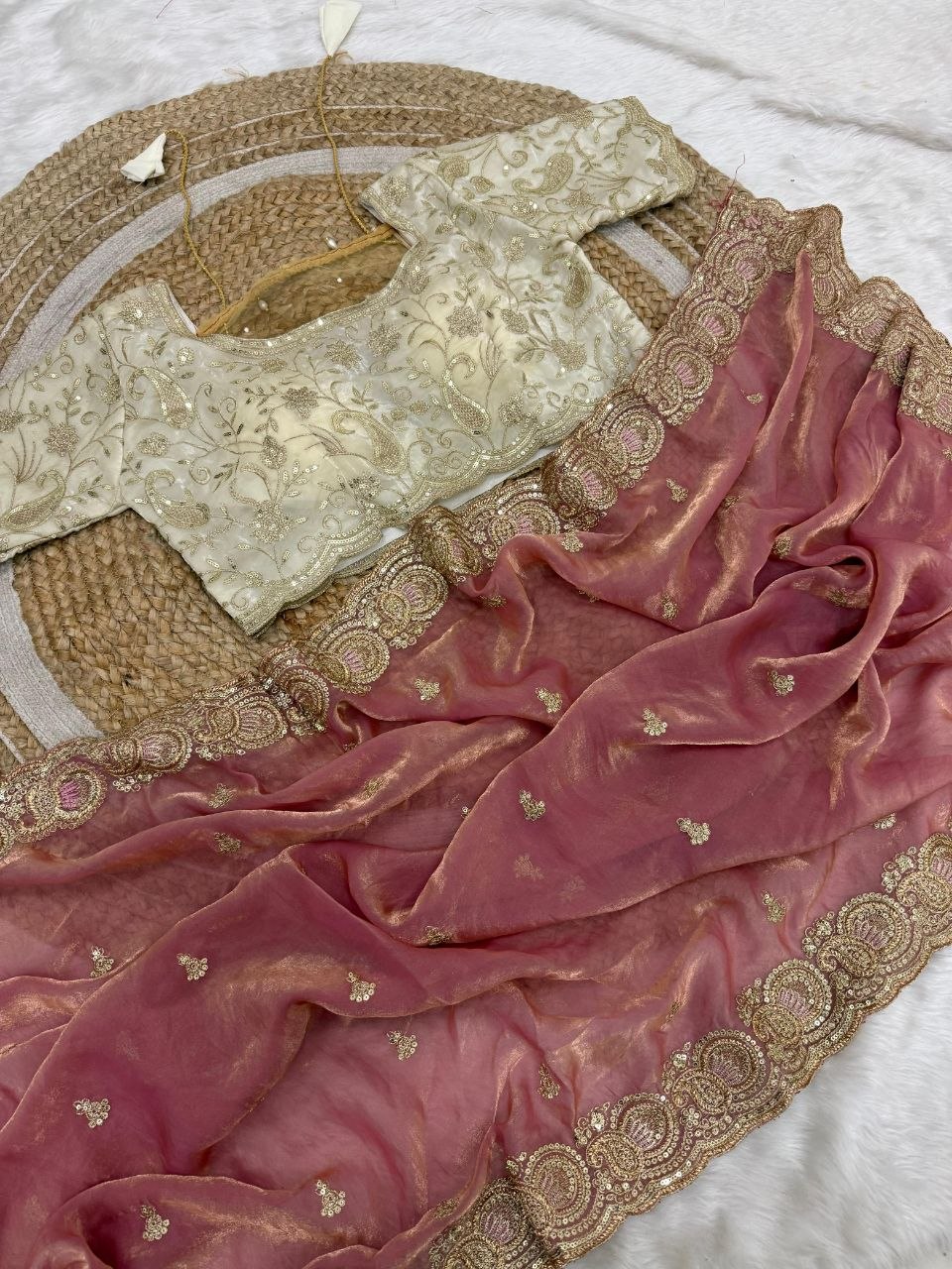Party Wear Soft space silk  Satin Saree with heavy embroidery sequence Work Sare