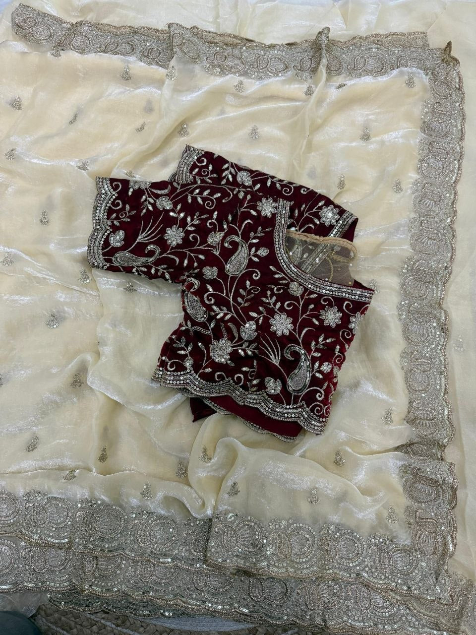 Party Wear Soft space silk  Satin Saree with heavy embroidery sequence Work Sare