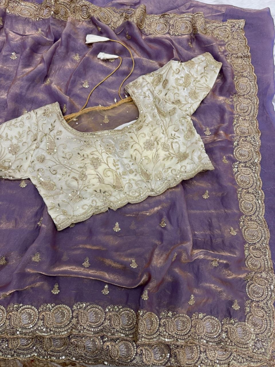 Party Wear Soft space silk  Satin Saree with heavy embroidery sequence Work Sare