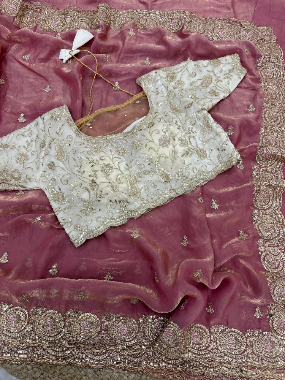 Party Wear Soft space silk  Satin Saree with heavy embroidery sequence Work Sare