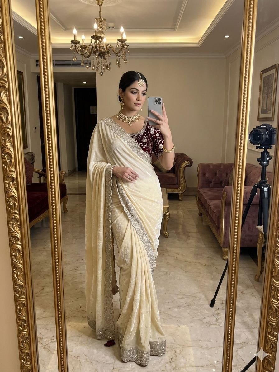 Party Wear Soft space silk  Satin Saree with heavy embroidery sequence Work Sare