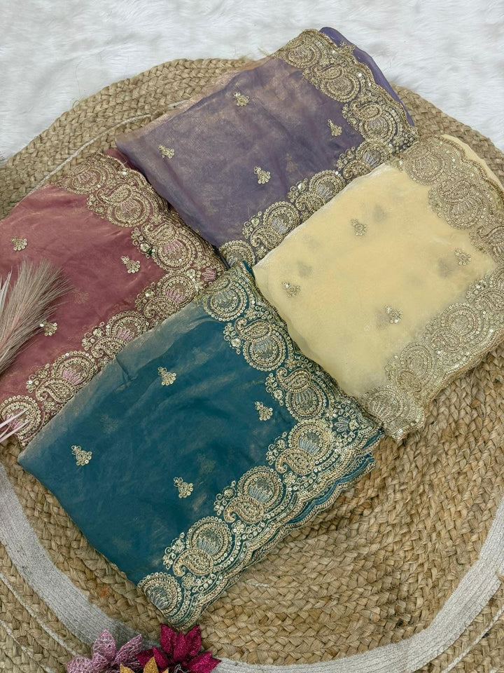Party Wear Soft space silk  Satin Saree with heavy embroidery sequence Work Sare
