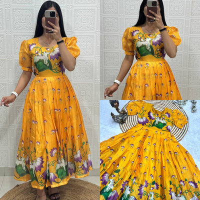 Soft Kota fabric with Print Work and stylish Pattern Maxi Gown