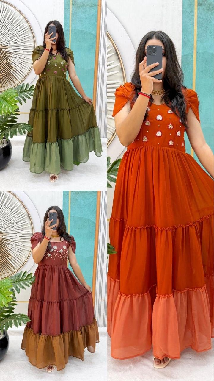 Pure Mull Cotton Gown With Maggam Work