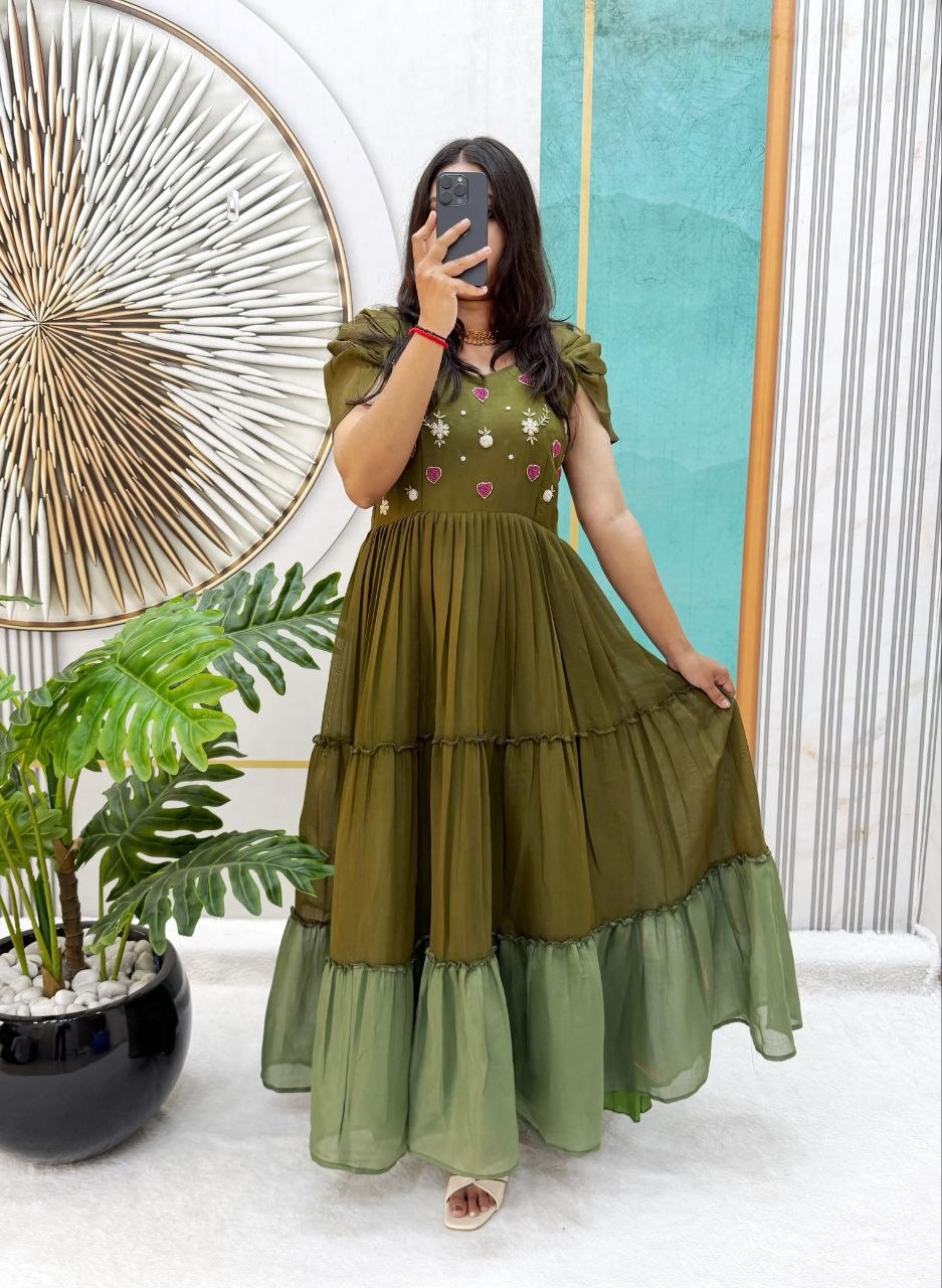 Pure Mull Cotton Gown With Maggam Work