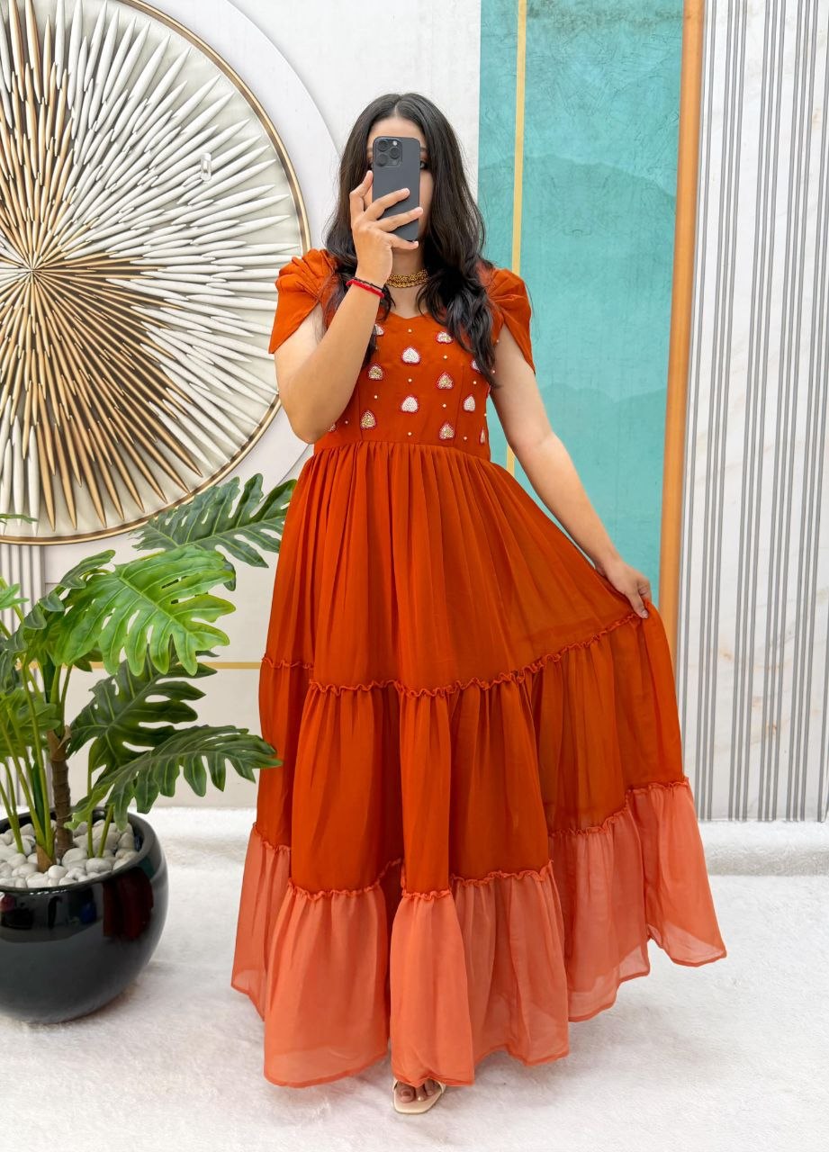 Pure Mull Cotton Gown With Maggam Work