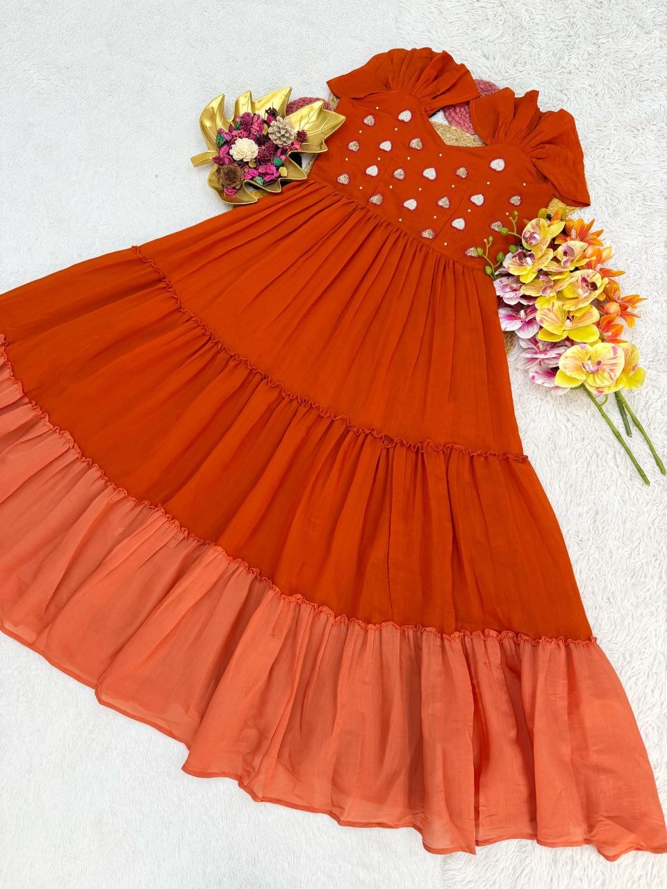 Pure Mull Cotton Gown With Maggam Work