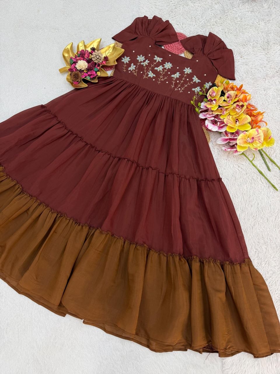 Pure Mull Cotton Gown With Maggam Work