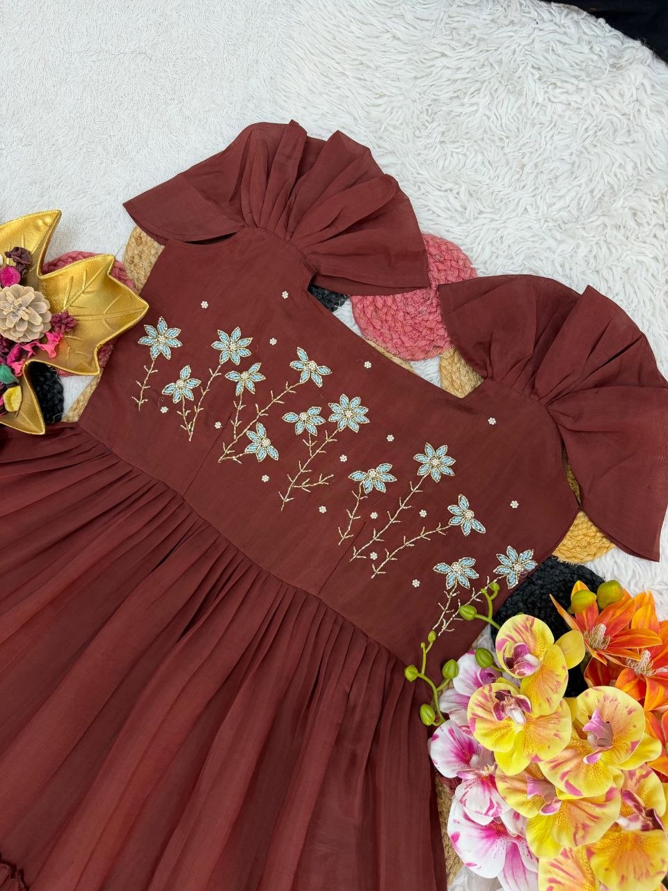 Pure Mull Cotton Gown With Maggam Work