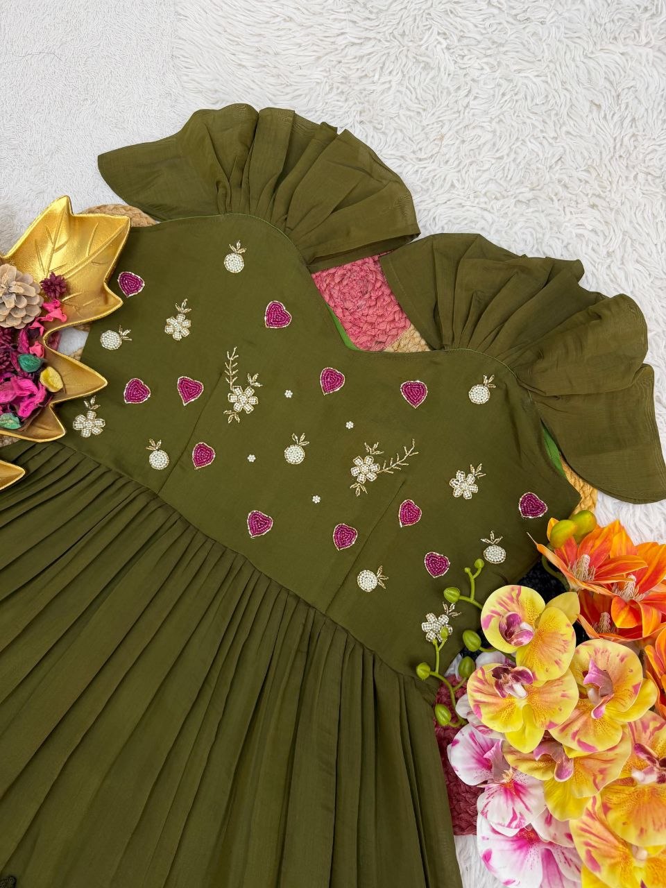 Pure Mull Cotton Gown With Maggam Work