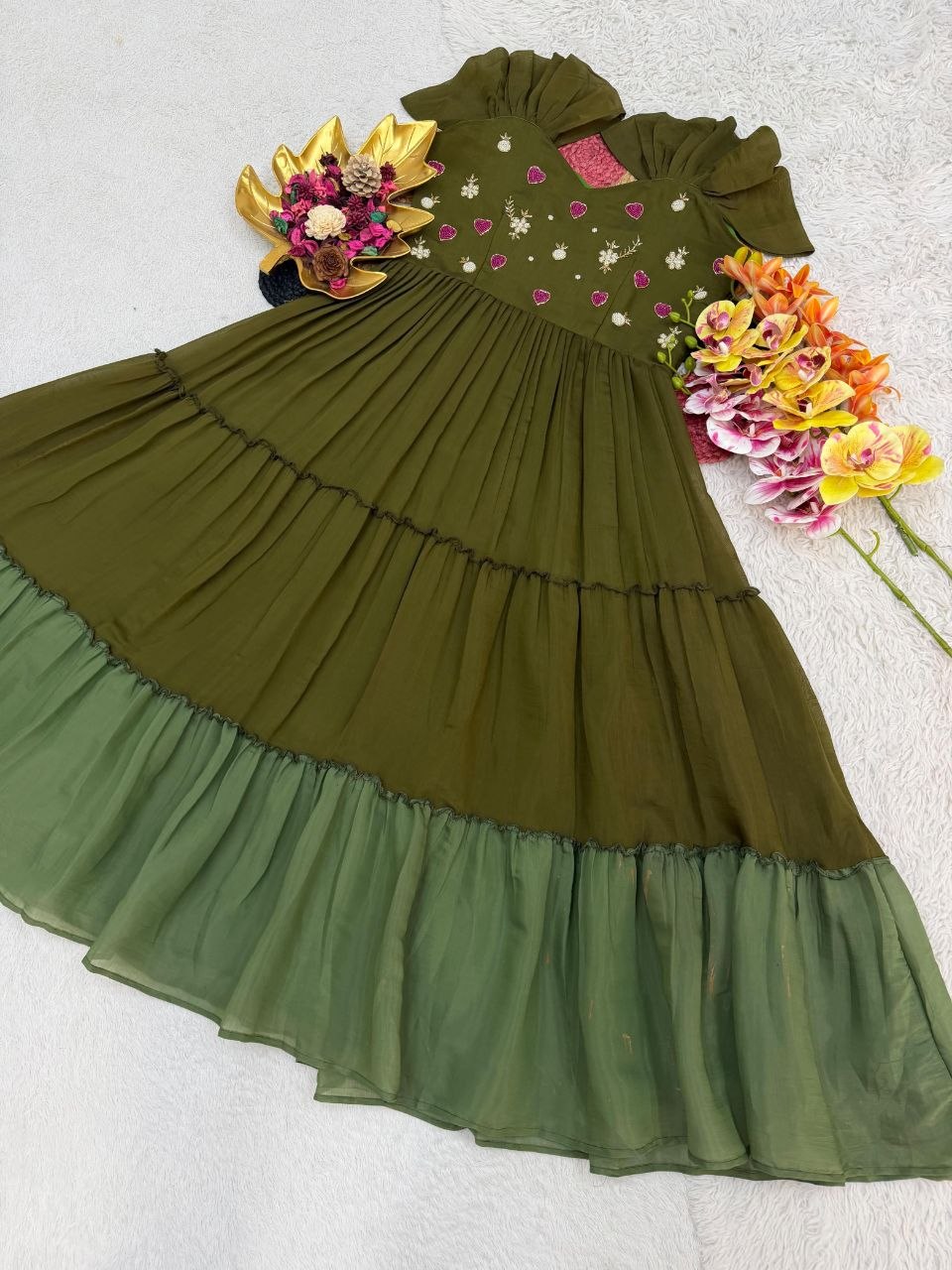 Pure Mull Cotton Gown With Maggam Work