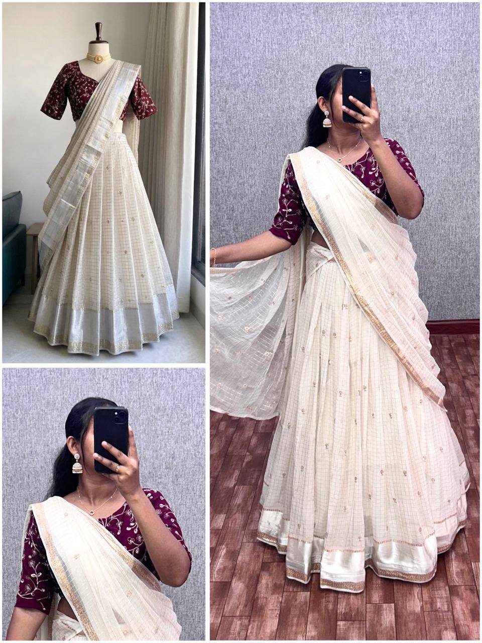 vintage pure viscos with Embodery sequence work Saree