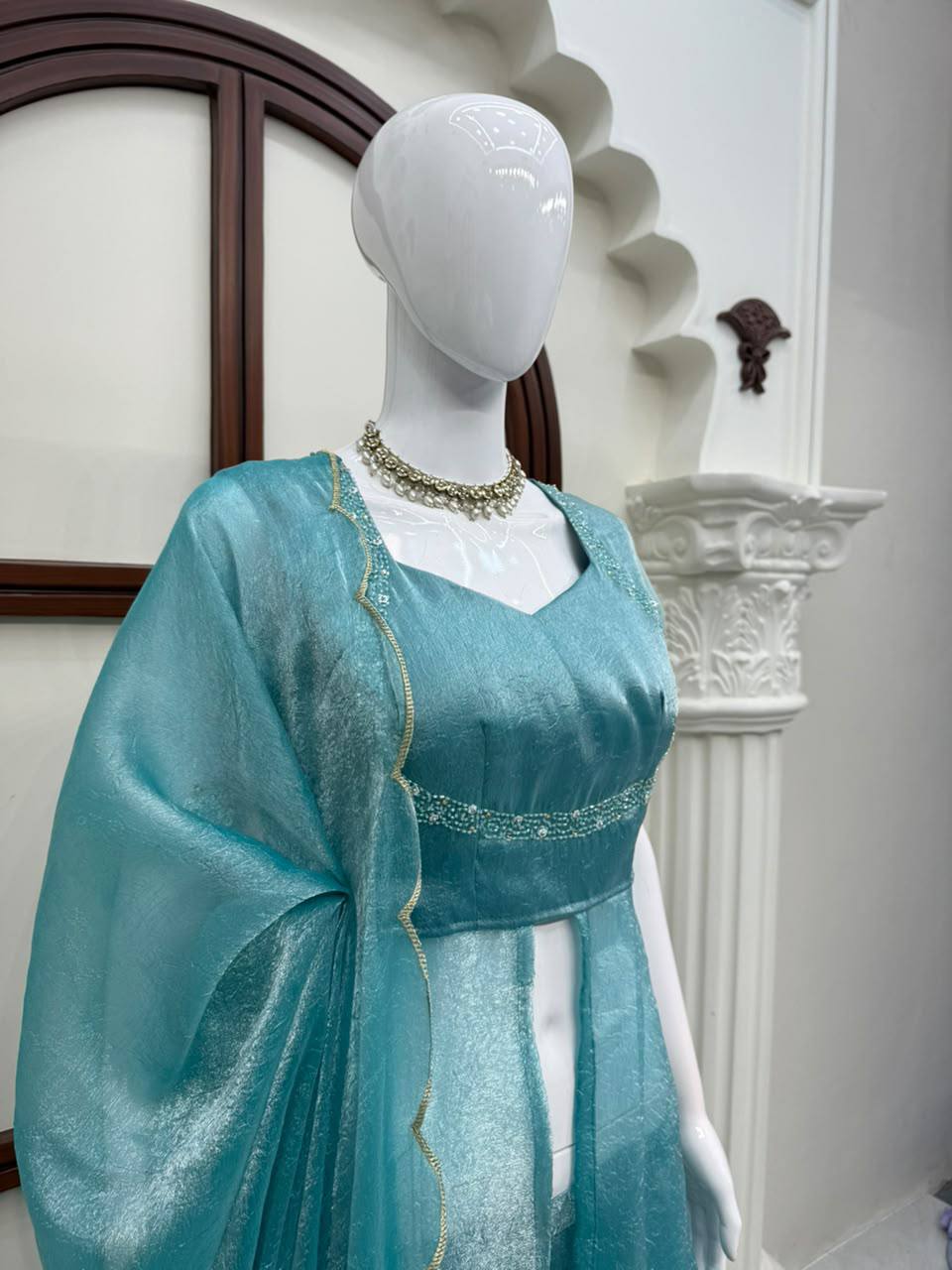 Fendy Crush Hand Work Anarkali Suit Set with Plazo and Cutwork Dupatta
