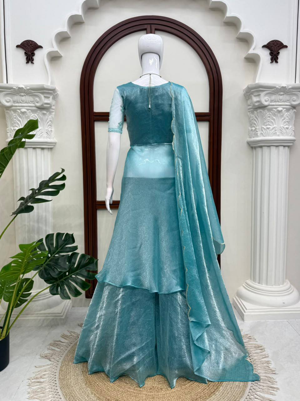 Fendy Crush Hand Work Anarkali Suit Set with Plazo and Cutwork Dupatta