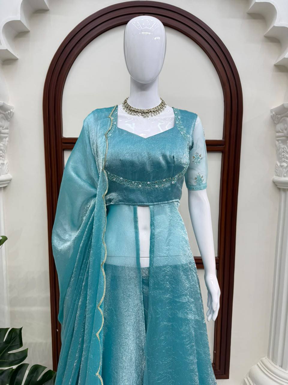 Fendy Crush Hand Work Anarkali Suit Set with Plazo and Cutwork Dupatta