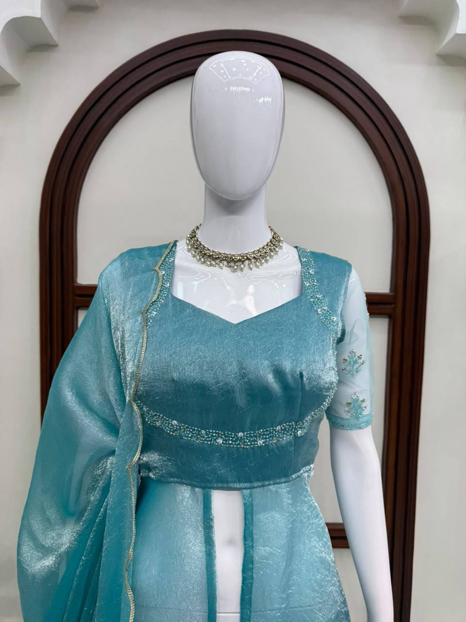Fendy Crush Hand Work Anarkali Suit Set with Plazo and Cutwork Dupatta