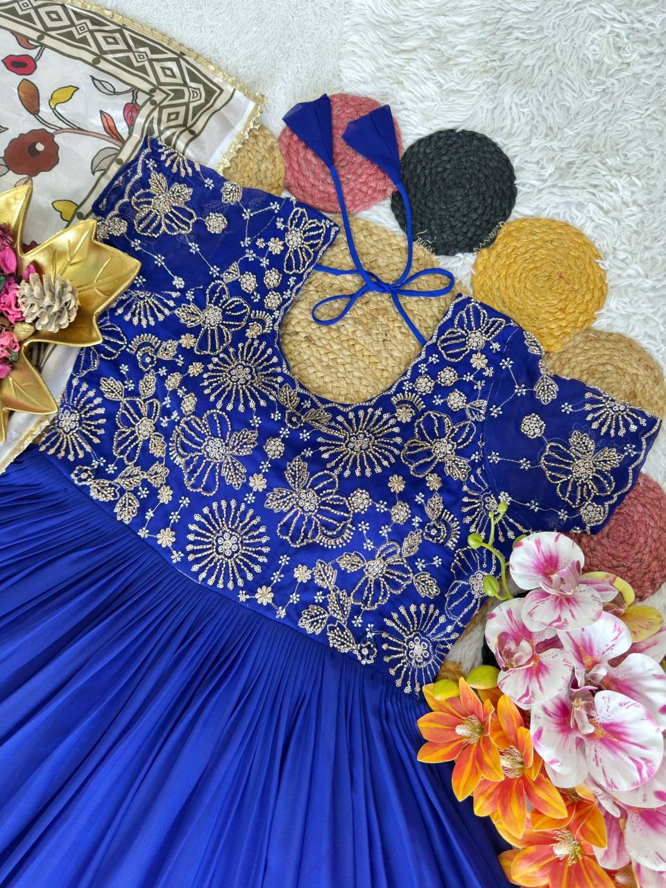 Soft Georgette Silk Maggam Work Gown Set with Kalamkari Print Chinon Dupatta