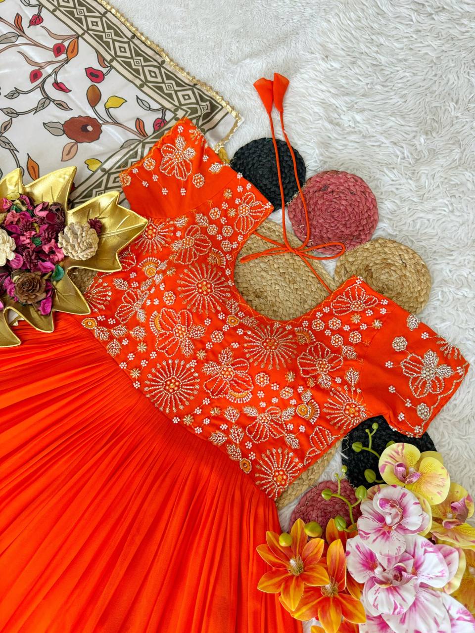 Soft Georgette Silk Maggam Work Gown Set with Kalamkari Print Chinon Dupatta
