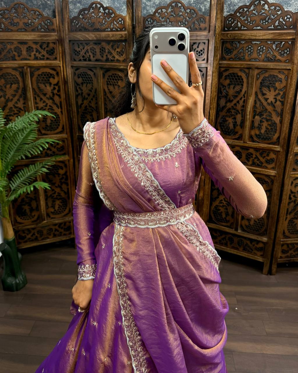 Premium South Silk Flared Gown Set with Matching Dupatta and Waist Belt