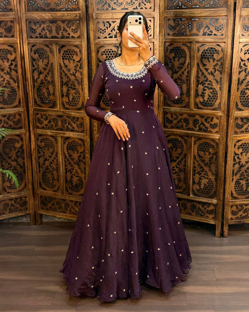 Premium South Silk Flared Gown Set with Matching Dupatta and Waist Belt