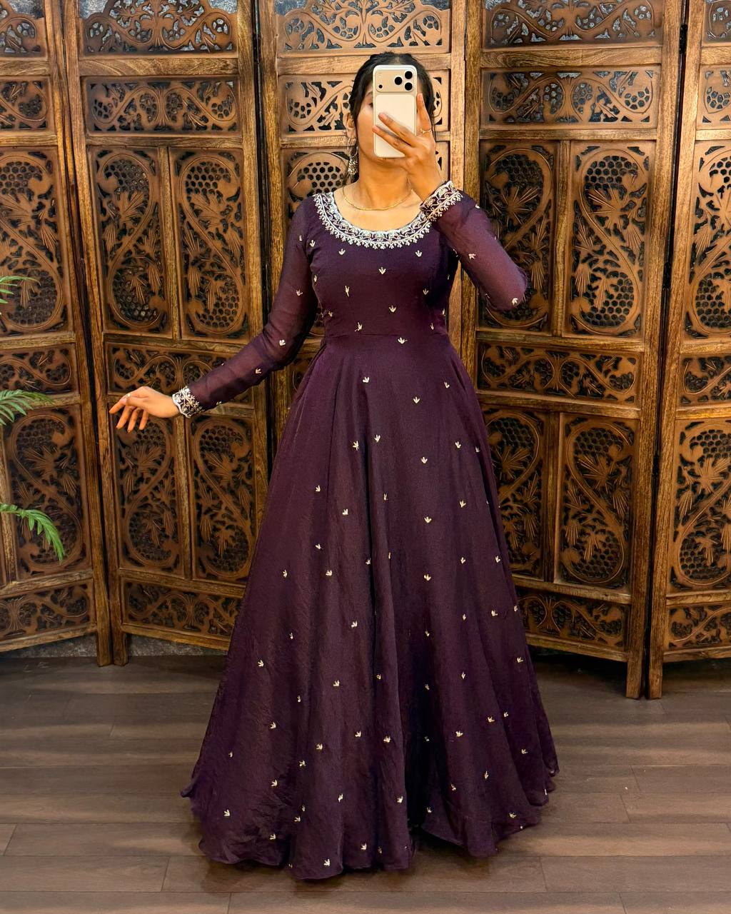 Premium South Silk Flared Gown Set with Matching Dupatta and Waist Belt