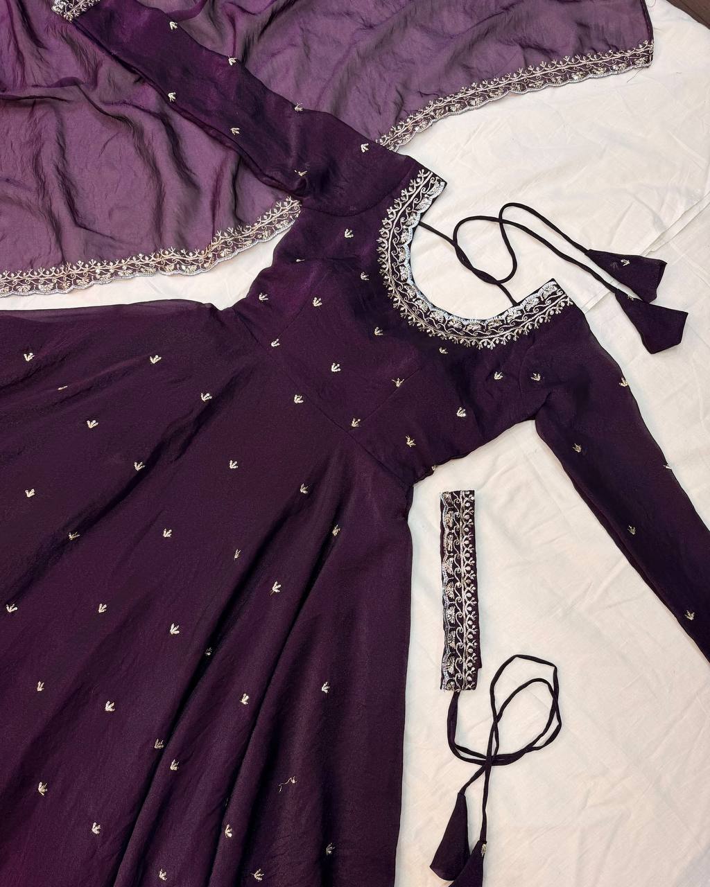 Premium South Silk Flared Gown Set with Matching Dupatta and Waist Belt