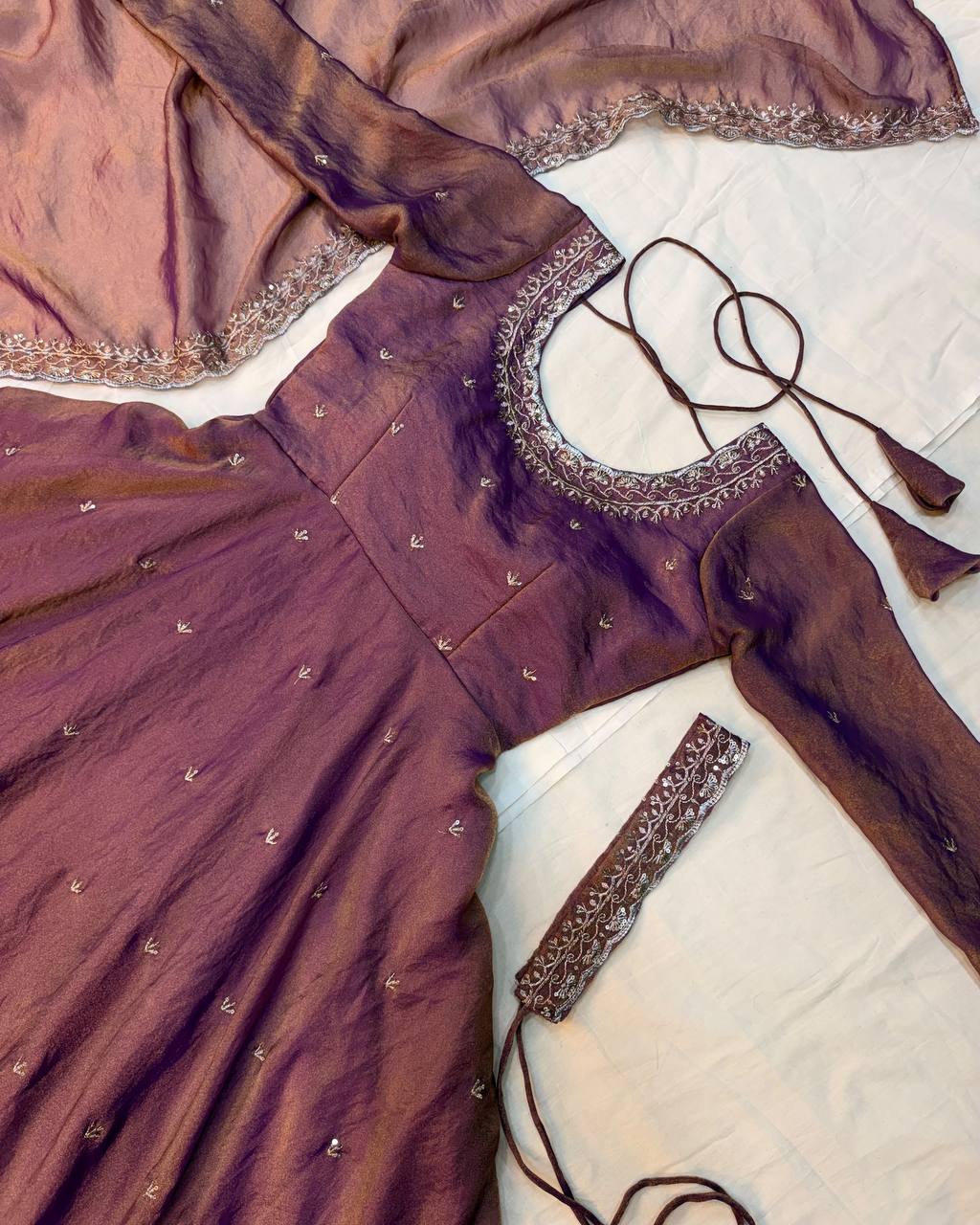 Premium South Silk Flared Gown Set with Matching Dupatta and Waist Belt
