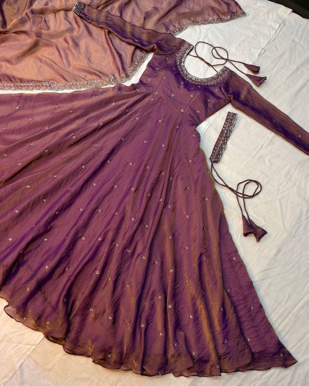 Premium South Silk Flared Gown Set with Matching Dupatta and Waist Belt