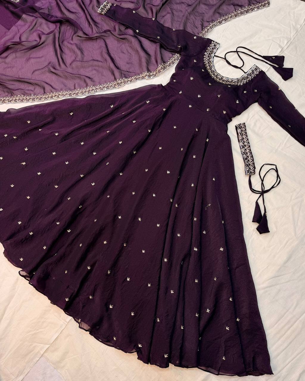 Premium South Silk Flared Gown Set with Matching Dupatta and Waist Belt