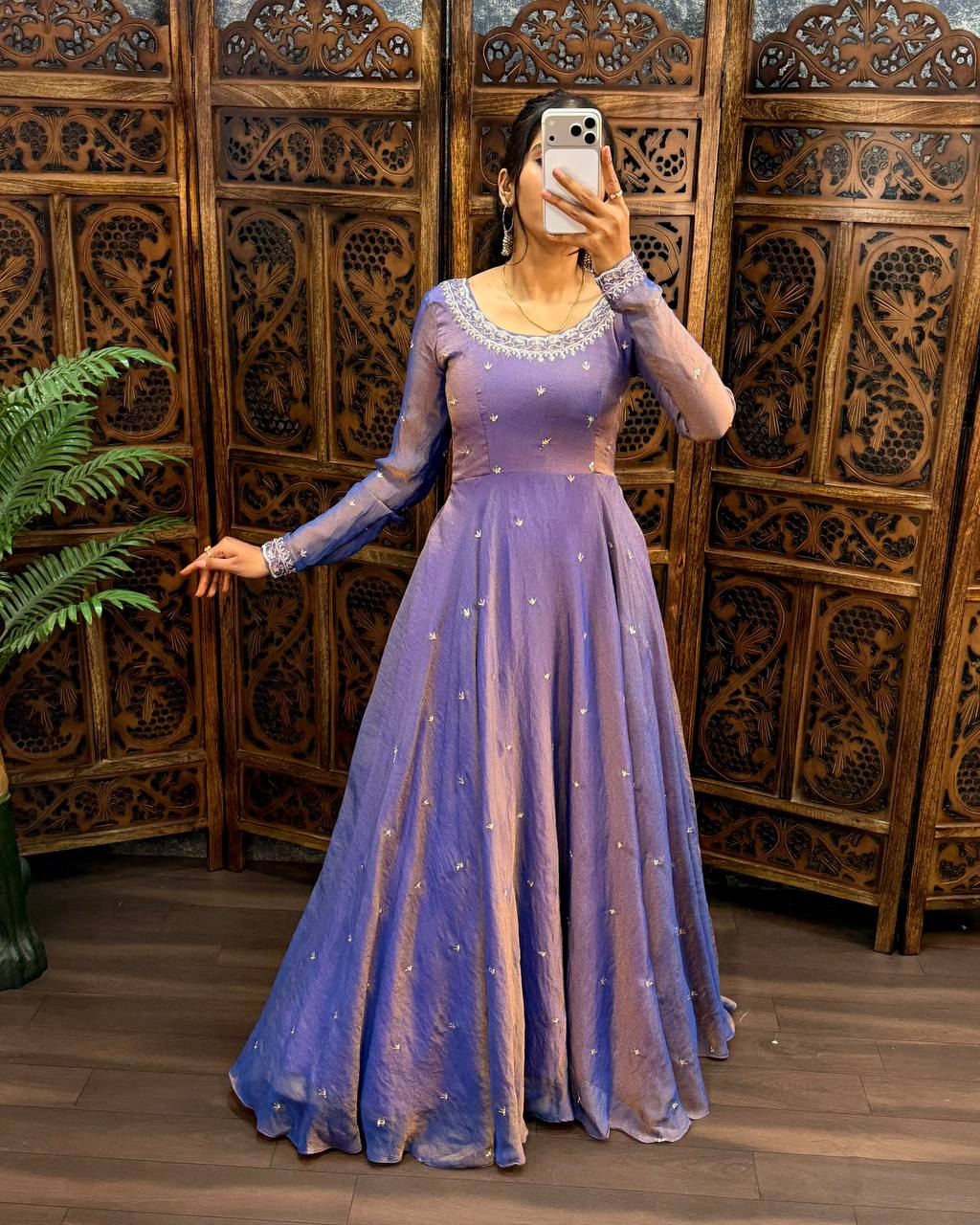 Premium South Silk Flared Gown Set with Matching Dupatta and Waist Belt