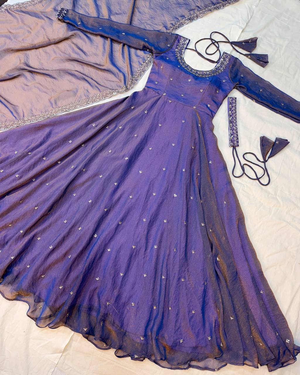 Premium South Silk Flared Gown Set with Matching Dupatta and Waist Belt