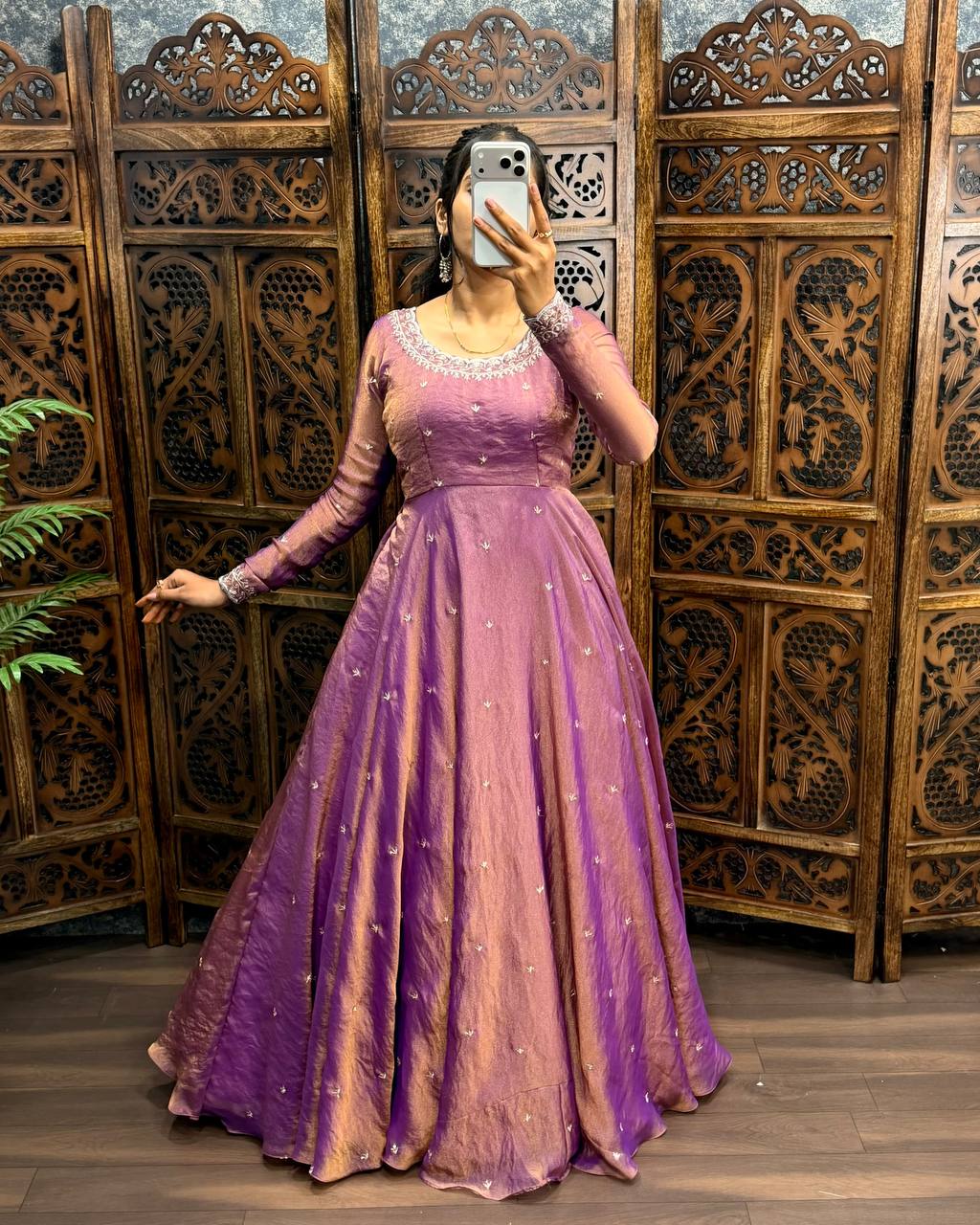 Premium South Silk Flared Gown Set with Matching Dupatta and Waist Belt