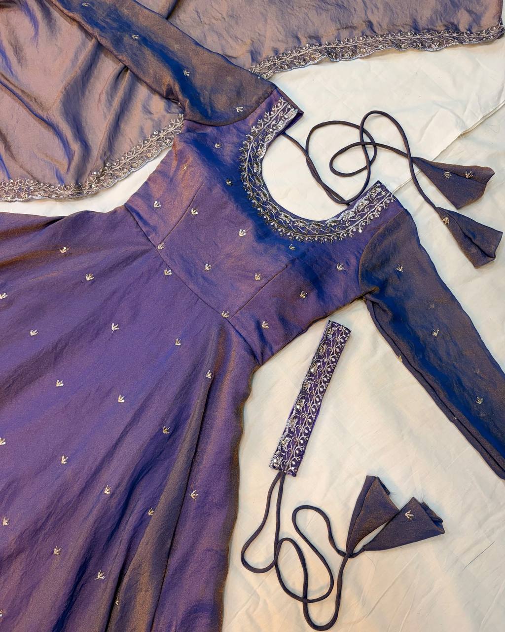Premium South Silk Flared Gown Set with Matching Dupatta and Waist Belt