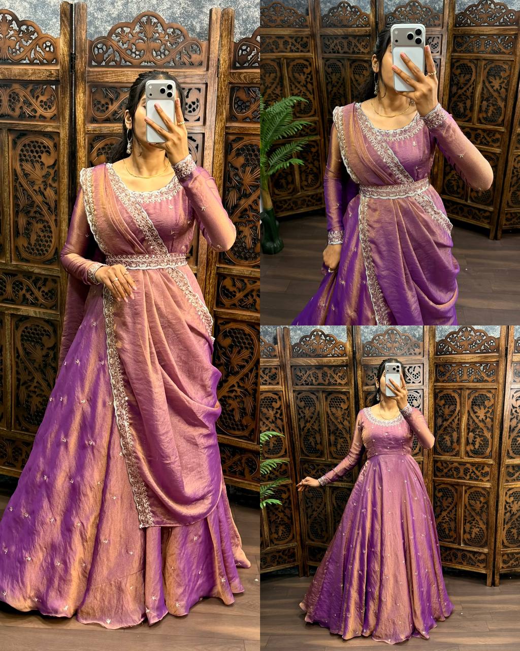 Premium South Silk Flared Gown Set with Matching Dupatta and Waist Belt