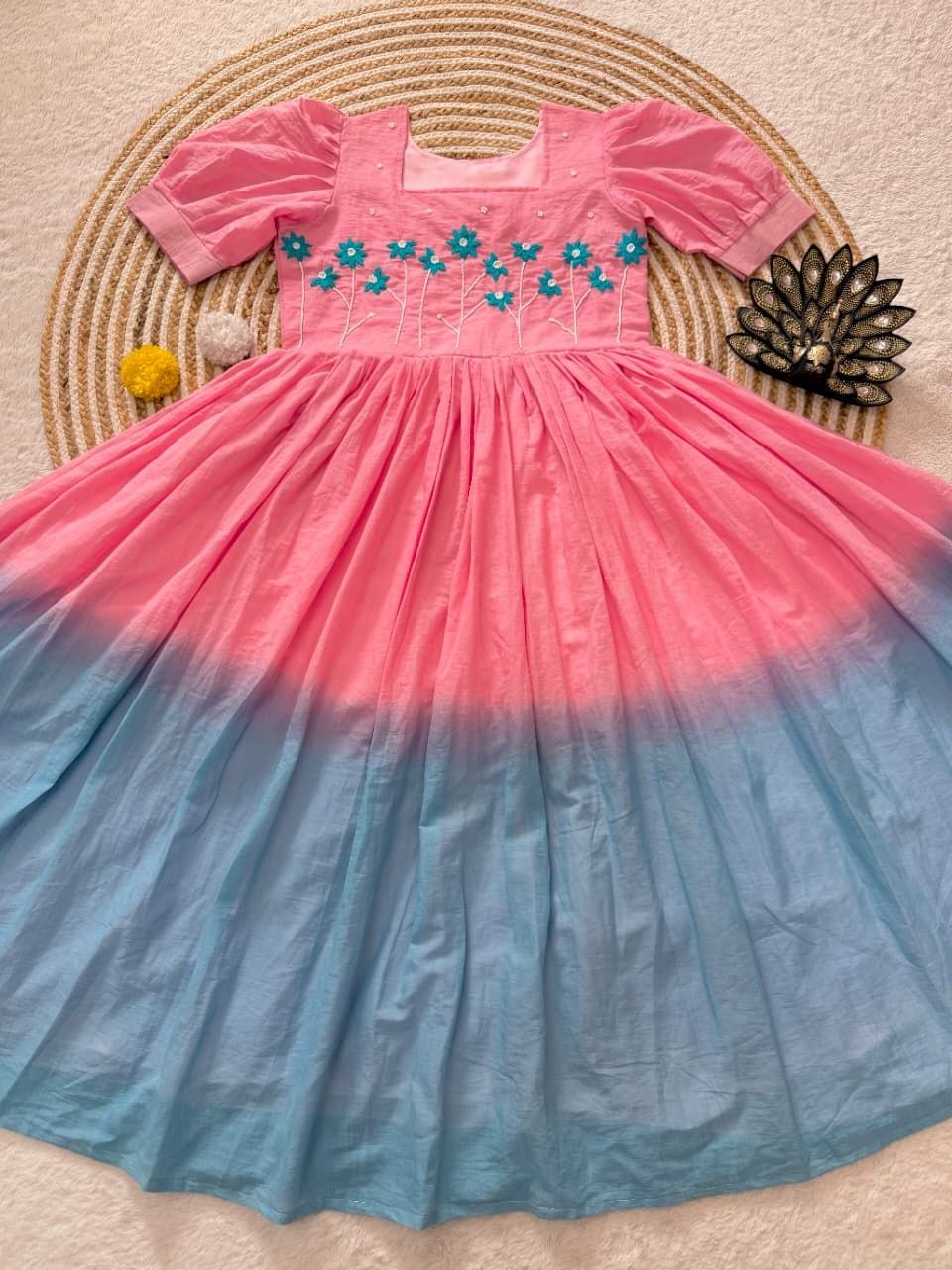 Premium Soft Mul Cotton Pedding Colour With Hand Work Gown