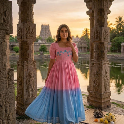Premium Soft Mul Cotton Pedding Colour With Hand Work Gown