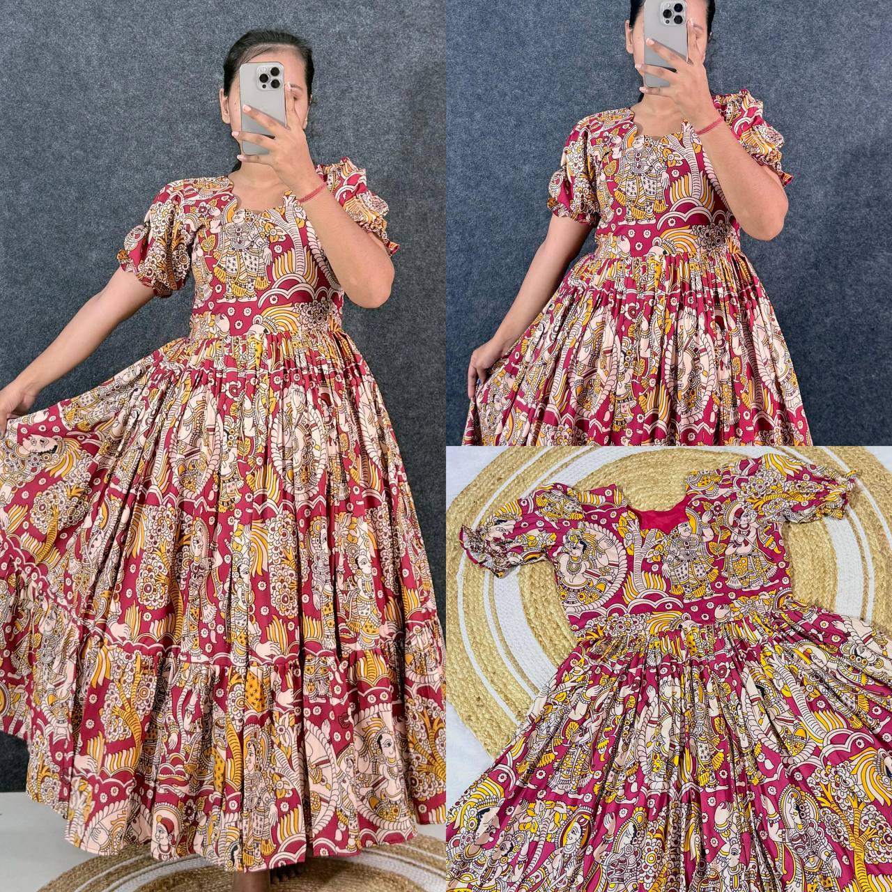 Summer Special Dola Silk Kalamkari  Maxi Gown
