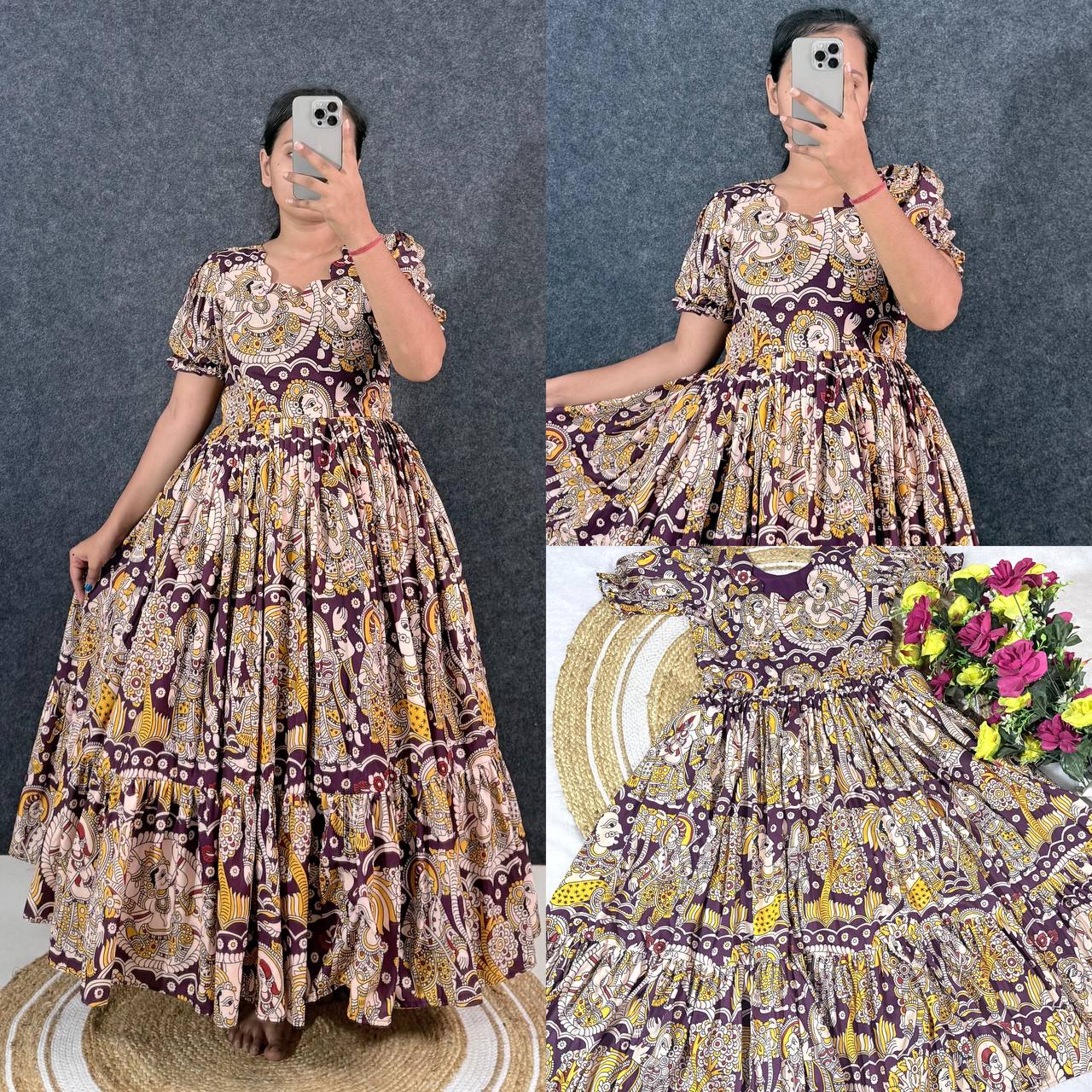 Summer Special Dola Silk Kalamkari  Maxi Gown