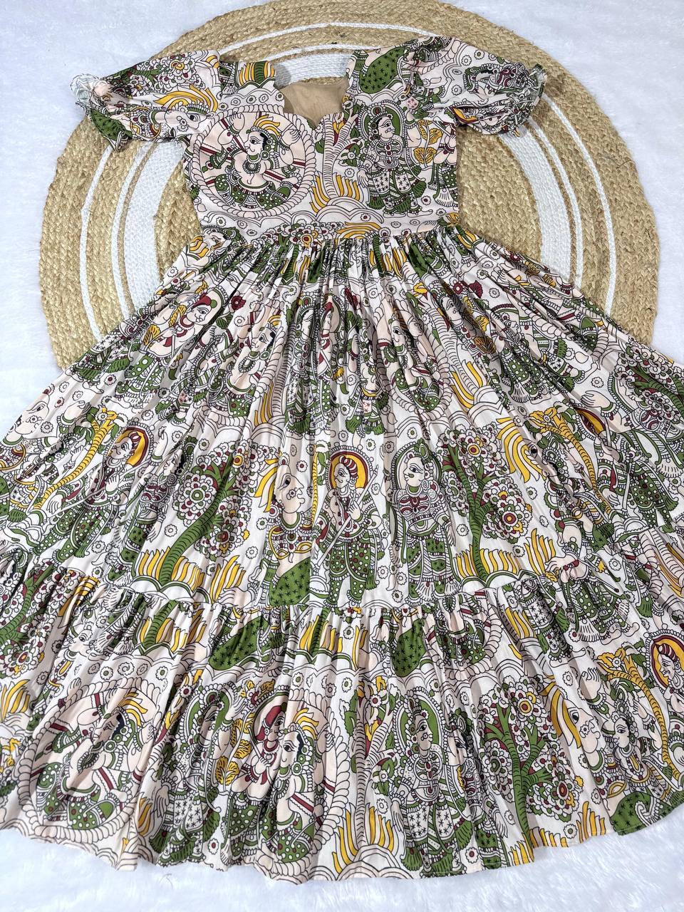 Summer Special Dola Silk Kalamkari  Maxi Gown