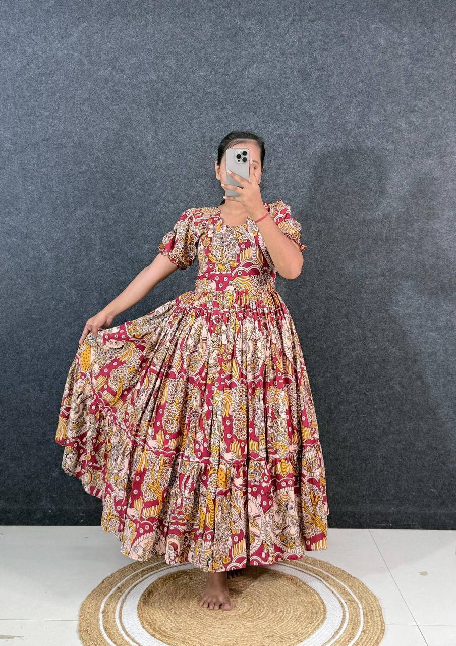 Summer Special Dola Silk Kalamkari  Maxi Gown