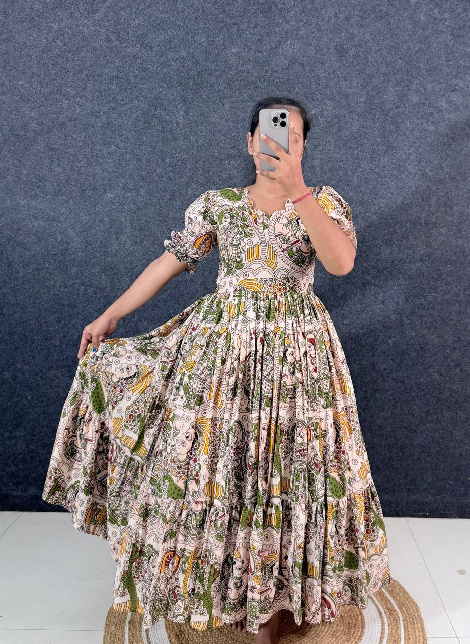 Summer Special Dola Silk Kalamkari  Maxi Gown