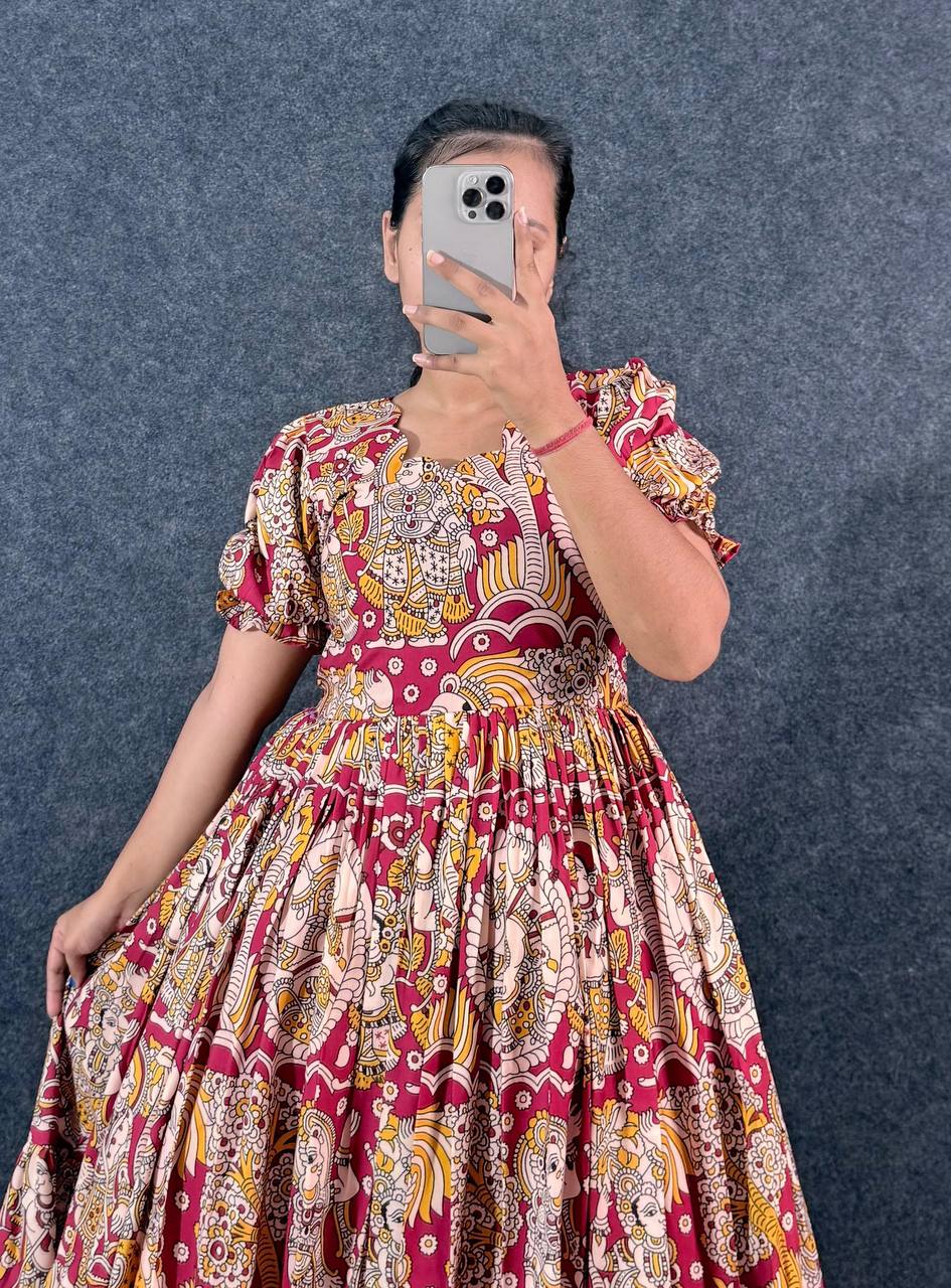 Summer Special Dola Silk Kalamkari  Maxi Gown