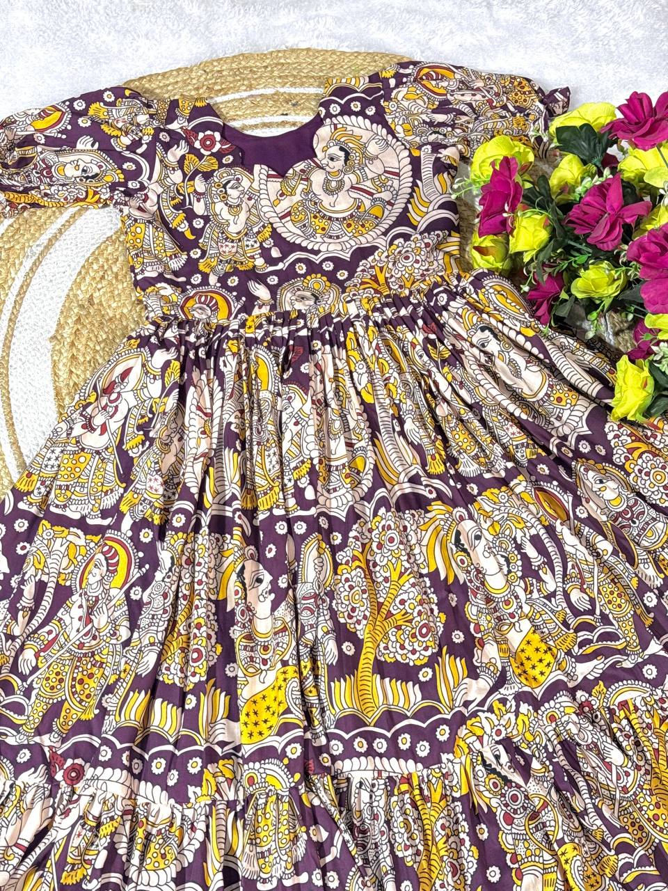 Summer Special Dola Silk Kalamkari  Maxi Gown