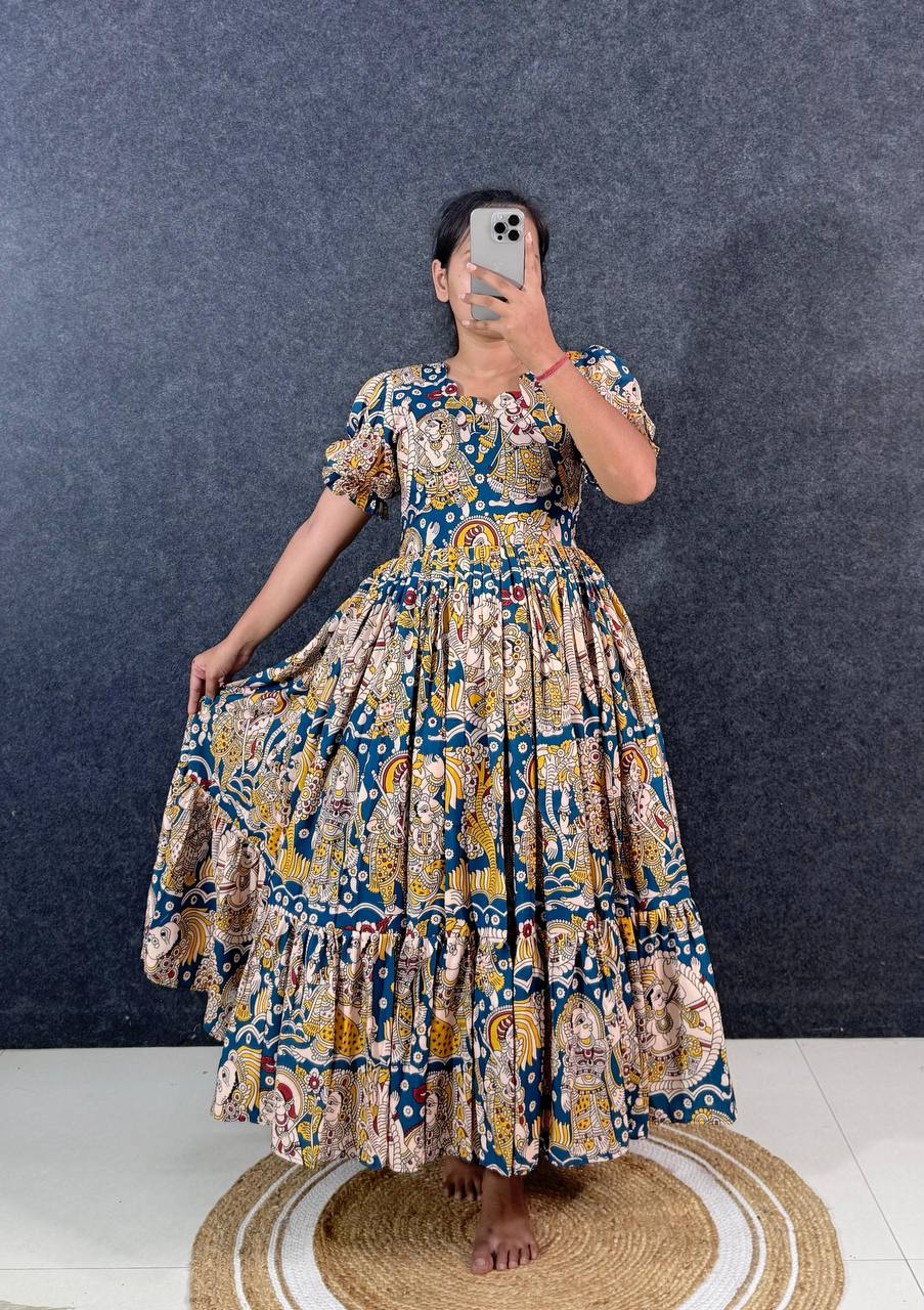 Summer Special Dola Silk Kalamkari  Maxi Gown