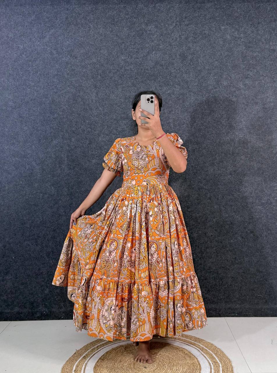 Summer Special Dola Silk Kalamkari  Maxi Gown
