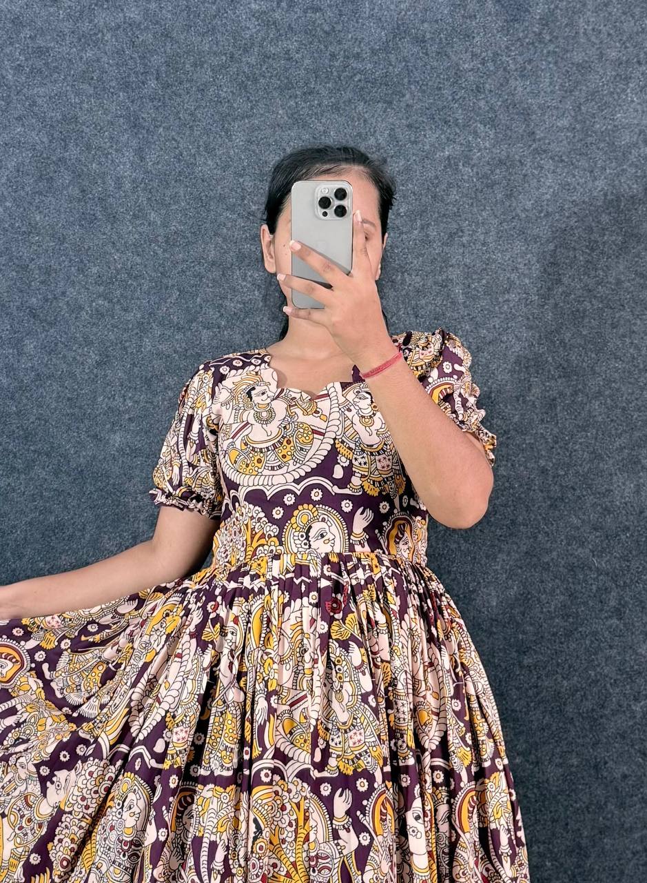 Summer Special Dola Silk Kalamkari  Maxi Gown